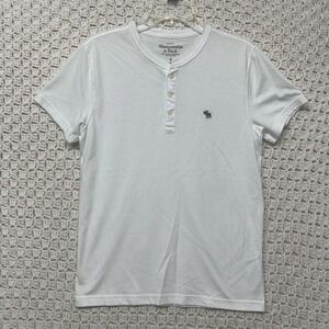 Abercrombie & Fitch Henley Shirt Men's Sz S White Muscle Logo Comfort Casual Tee